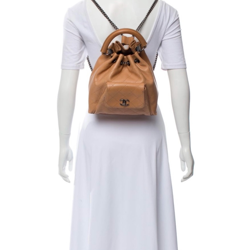 Chanel 2016 Tan Quilted Drawstring Backpack